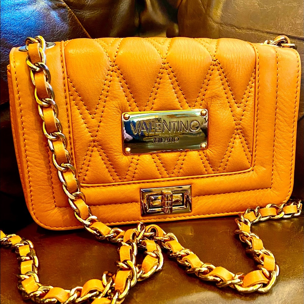 Valentino Milano pumpkin brown leather with chain strap